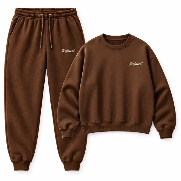 PRIAURA crewneck and joggers in Chocolate