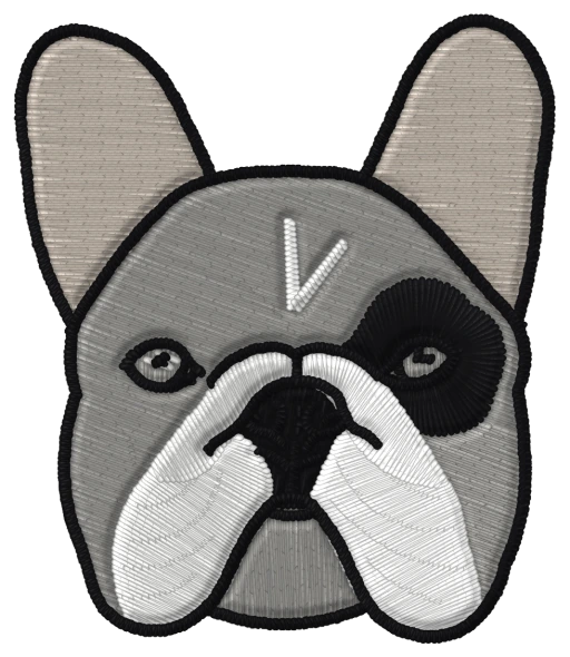 Barkley, the PRIAURA French bulldog, in embroidery